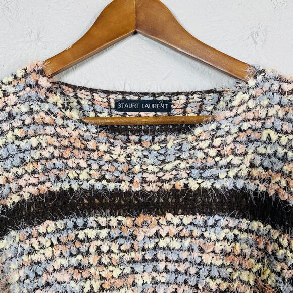 Stuart Laurent Popcorn Scoop Neck Sweater Eyelash Fuzzy Long Sleeve - M - Picture 2 of 4